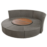 5-Piece Round Rattan Sectional Set All-Weather PE Wicker w/ Round Liftable Table