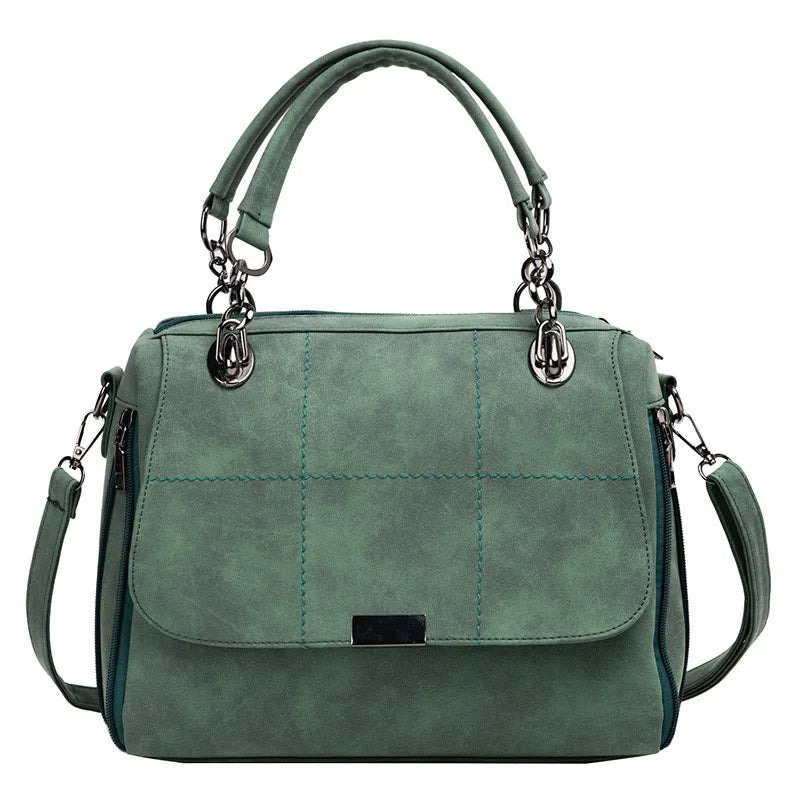 Matte Large Leather Boston Hand Bags (Green, Grey, Black)