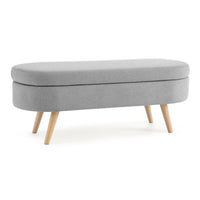 Ottoman Oval Storage Bench, Wood Legs, Grey(43.5"x16"x16")