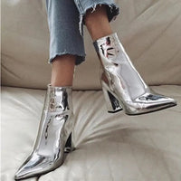 Metallic Patent Leather Ankle Boots