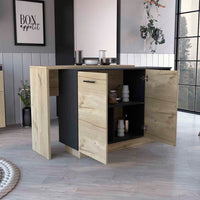 Kitchen Island Ohio, Double Door Cabinets - Black / Light Oak