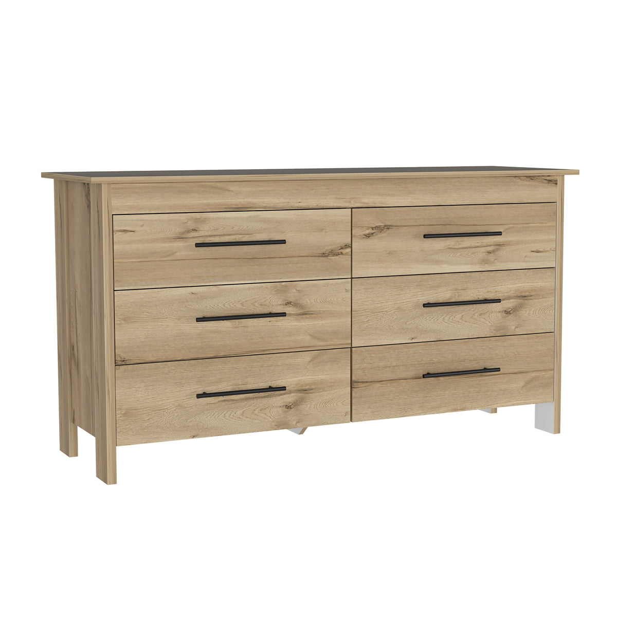 6 Drawer Double Dresser Wezz, Four Legs, Superior Top - Light Oak / White