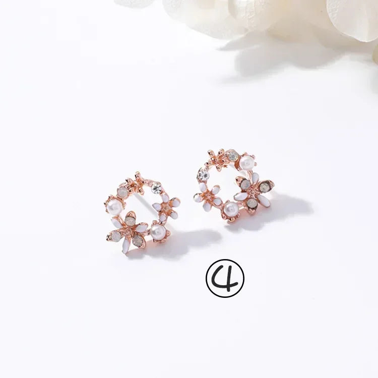 Fresh Cute Hook Drop Oil Flower Stud Crystal Earring