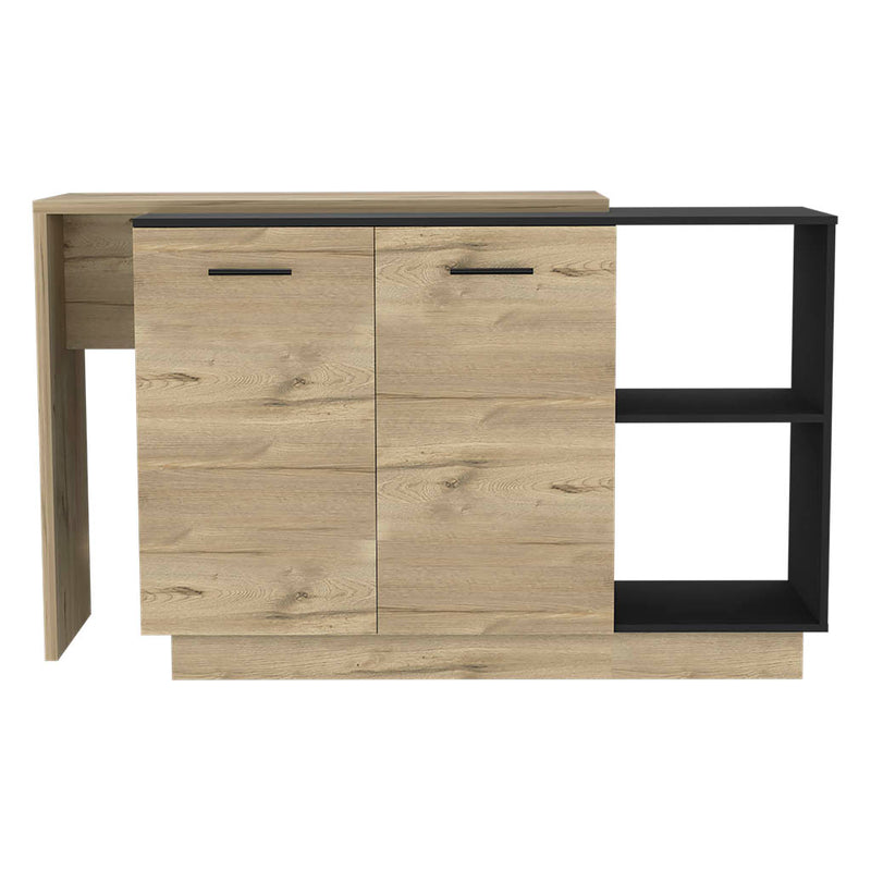 Kitchen Island Ohio, Double Door Cabinets - Black / Light Oak