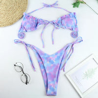 Tie Dye, Scrunch Top and High V Bottoms String Bikini