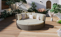 5-Piece Round Rattan Sectional Set All-Weather PE Wicker w/ Round Liftable Table