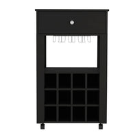 Bar Cart Bayamon, Twelve Wine Cubbies, Four Legs - Black