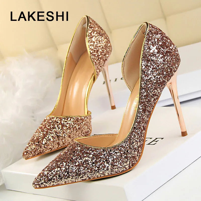 Handmade Glam Sparkle Open Arch Stiletto Pumps - Multiple Color Options