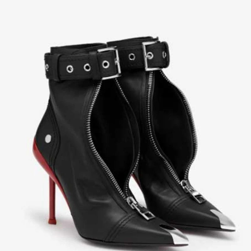 RED BOTTOMS - Thin High Heel Motorcycle Show Boots