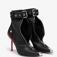 RED BOTTOMS - Thin High Heel Motorcycle Show Boots