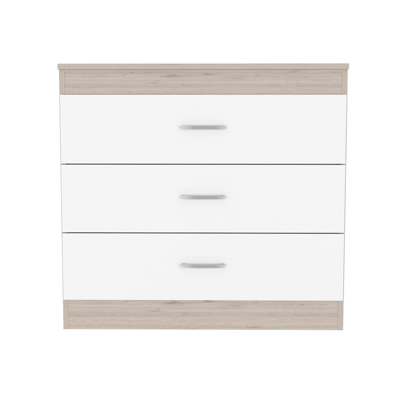 Three Drawer Dresser Lial, Superior Top, Metal Hardware - Light Gray / White