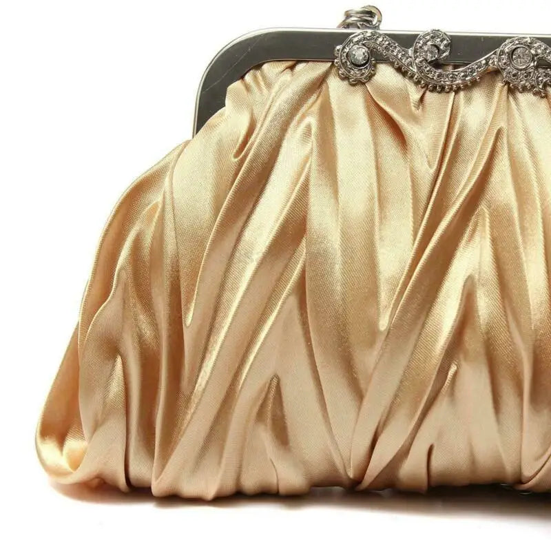 Crystal Evening Clutch w/ Chain & Ruffle (Multiple Colors)