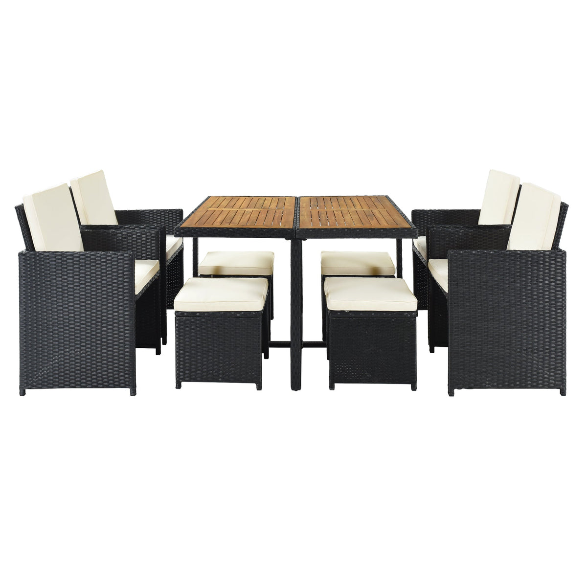 All-Weather PE Wicker Dining Table Set With Wood Tabletop for 8 (9-Piece Set)