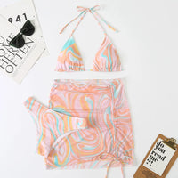 3 Pieces Bikini Set With Skirt Tie Dye String Thong Swim Suit