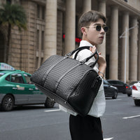 Black Pu Leather Travel Overnight Duffle Bag