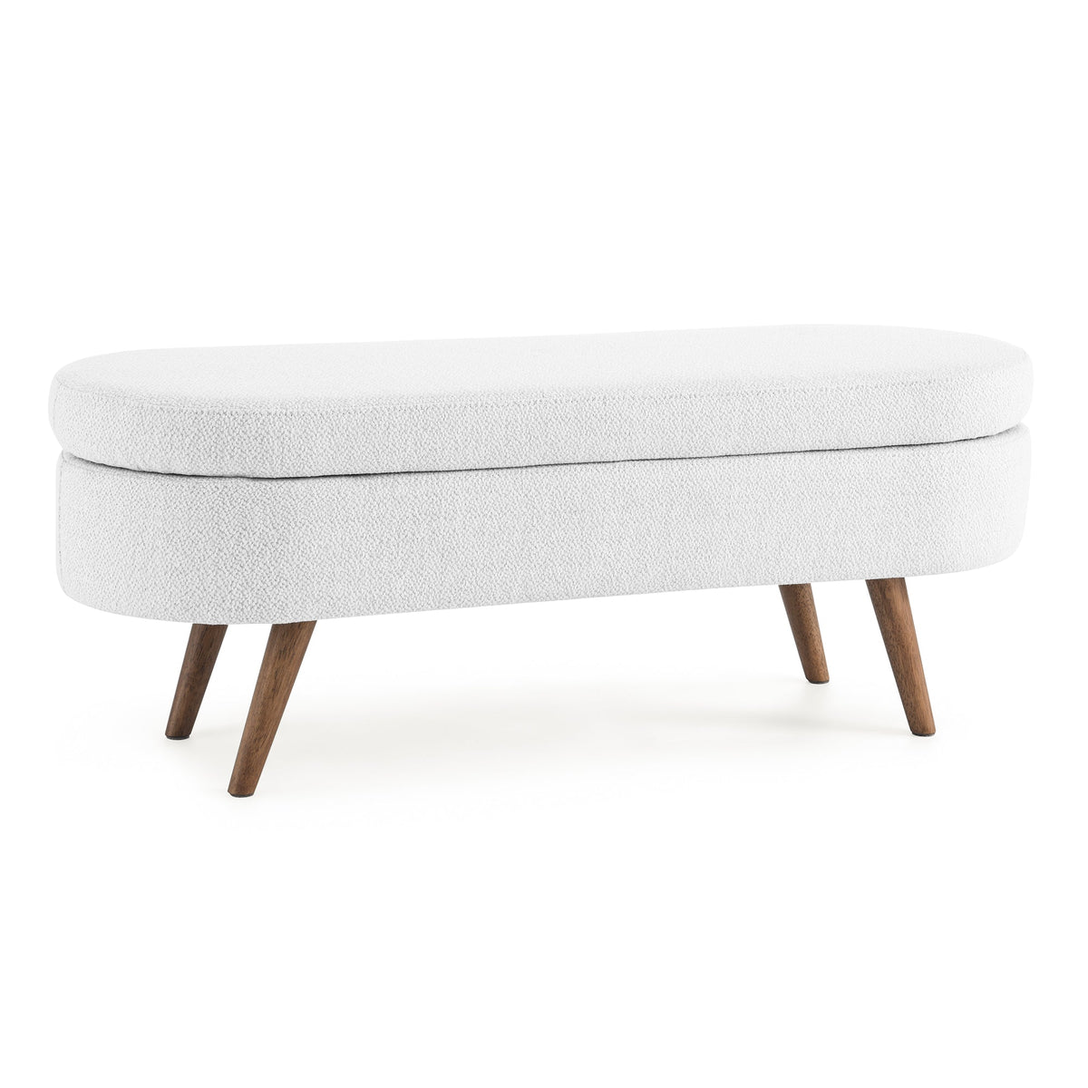 Ottoman Oval Storage Bench, Rubber Wood Legs, White(43.5"x16"x16")