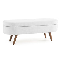 Ottoman Oval Storage Bench, Rubber Wood Legs, White(43.5"x16"x16")