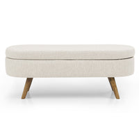 Ottoman Oval Storage Bench,Rubber Wood Legs, Beige(43.5"x16"x16")