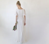 Bohemian Butterfly Sleeves, Modest Ivory Wedding Dress With Pockets #1318