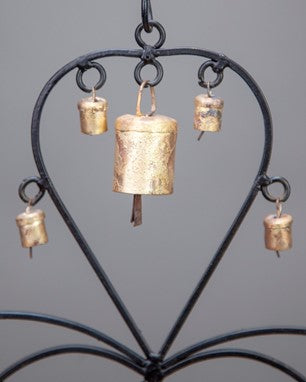 Double Heart Chime Hanging Brass Bells for Wall Decor