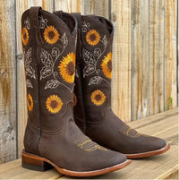 Stunning Embroidered Sunflower Cowboy Boots