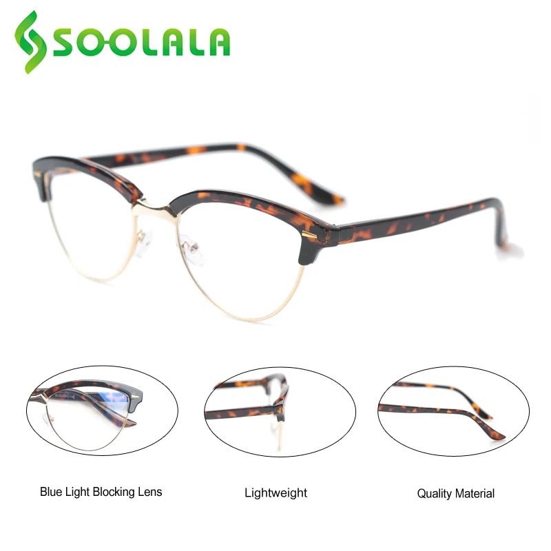 Cat Eye Semi-Rimless Anti Blue Light Filter Eyeglasses