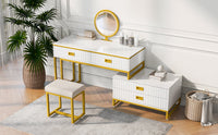 Modern Vanity Make-Up Table w/ 4-Drawers, w/Mirror 3-Colors LEDs