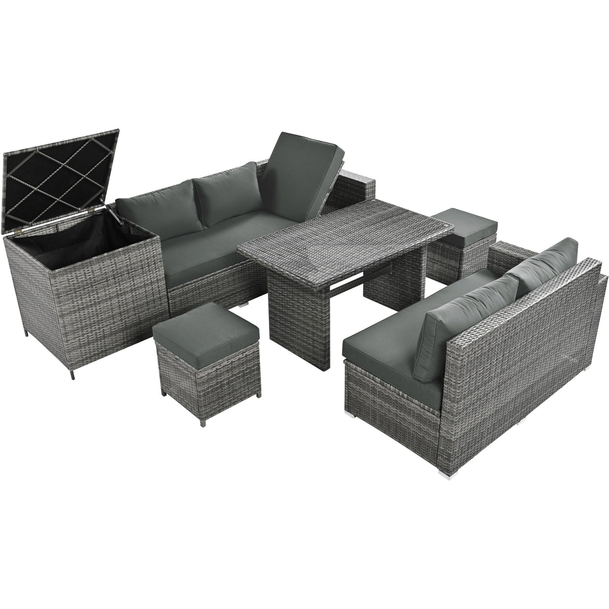 Outdoor 6-Piece All Weather PE Rattan Sofa Set w/ Adjustable Seat & Storage