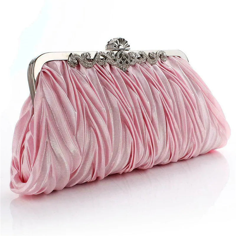 Crystal Evening Clutch w/ Chain & Ruffle (Multiple Colors)