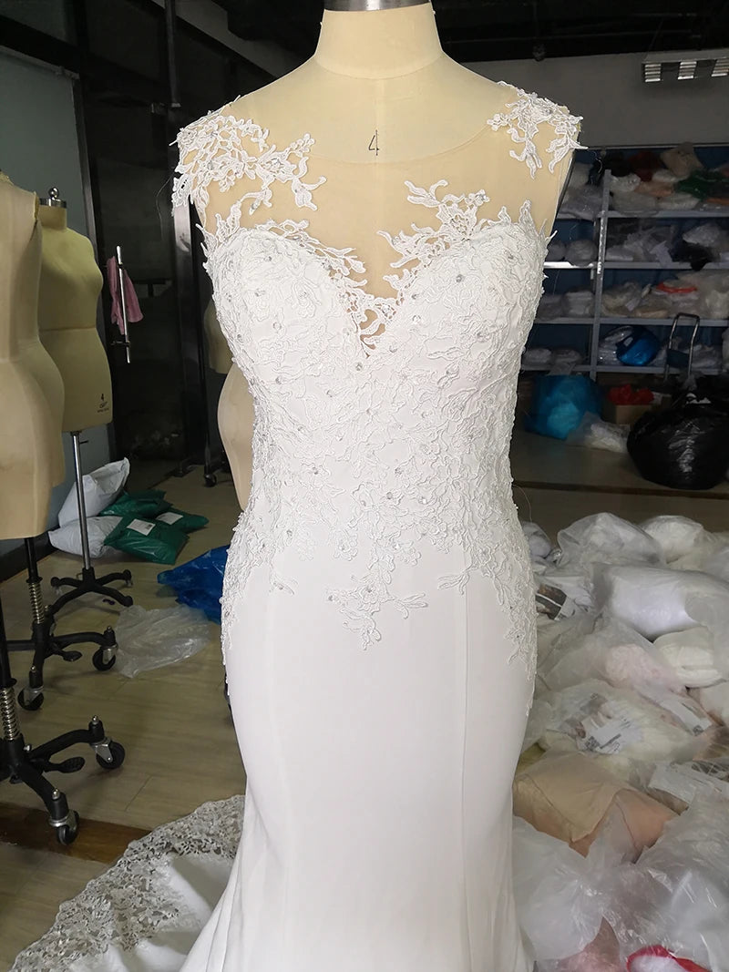 LORIE Mermaid Sleeveless Lace Back Boho Wedding Gown Long W/ Train