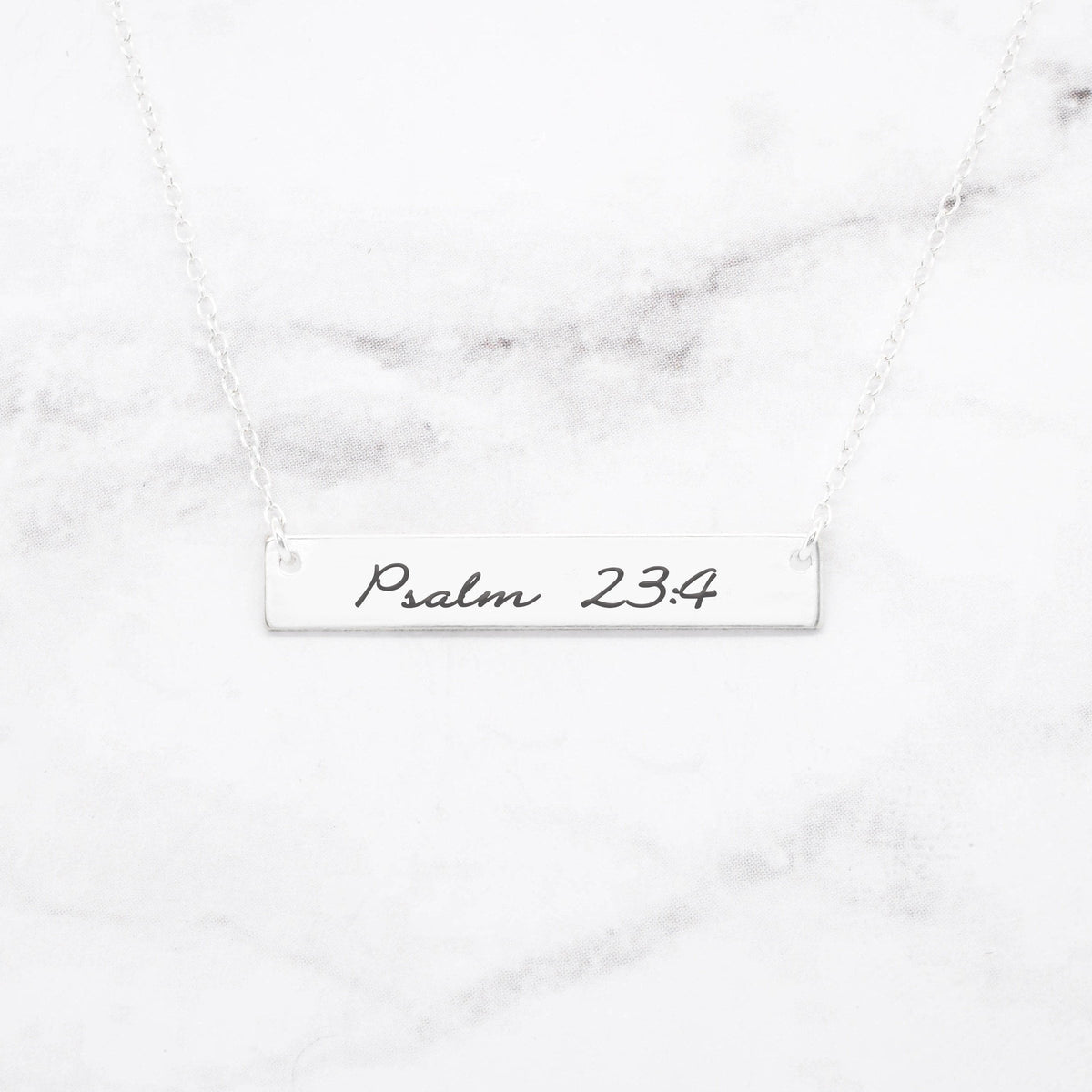 Psalm 23:4 Necklace - Sterling Silver Bar Necklace