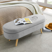 Ottoman Oval Storage Bench, Wood Legs, Grey(43.5"x16"x16")