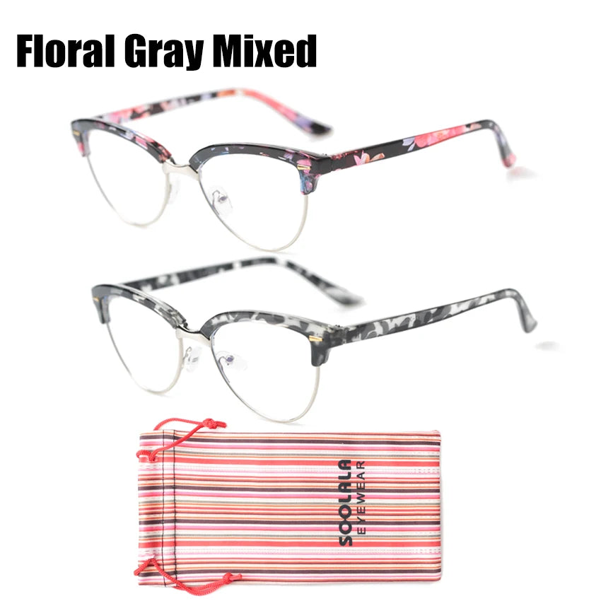 Cat Eye Semi-Rimless Anti Blue Light Filter Eyeglasses