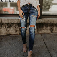 Boyfriend Hole Ripped Skinny Jeans Women