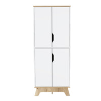 Kitchen Pantry w/ Double Door, Four Legs, Four Shelves - Light Oak / White