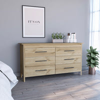 6 Drawer Double Dresser Wezz, Four Legs, Superior Top - Light Oak / White