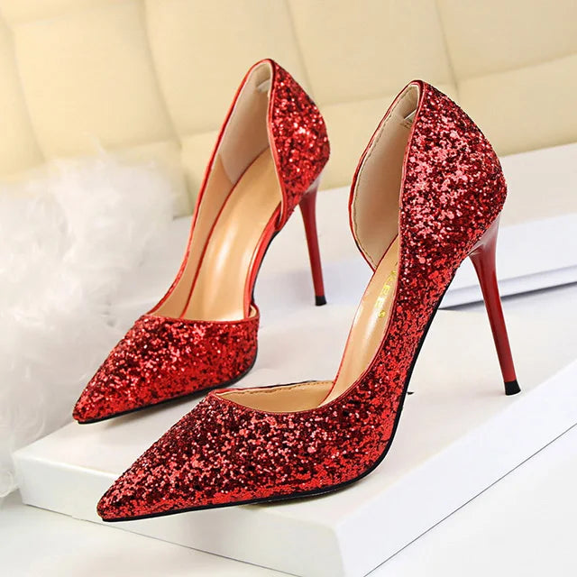 Handmade Glam Sparkle Open Arch Stiletto Pumps - Multiple Color Options