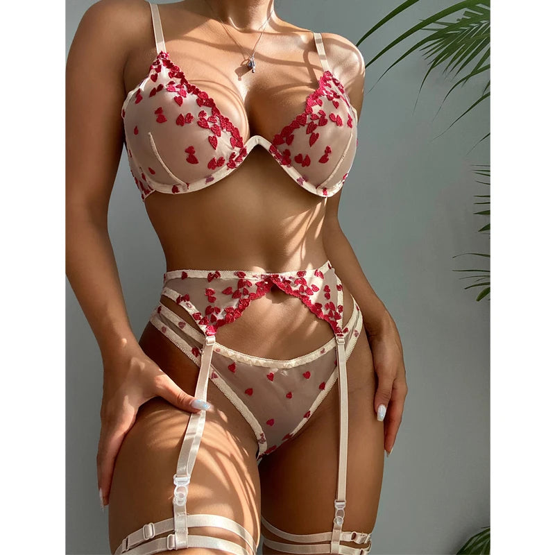 Rose Pedals Lingerie Embordered Set