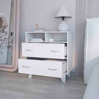 Double Drawer Dresser Arabi, Two Shelves - White