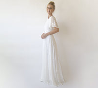 Bohemian Butterfly Sleeves, Modest Ivory Wedding Dress With Pockets #1318