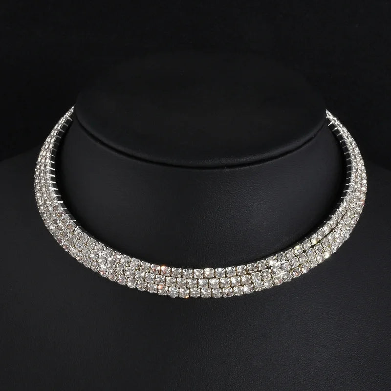 Rhinestone Choker Collar Necklace - 5 Styles