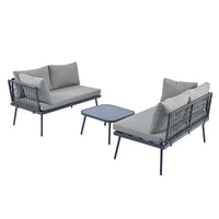 3-Piece PE Rattan Metal Sectional Furniture Set w/ Cushions and Glass Table