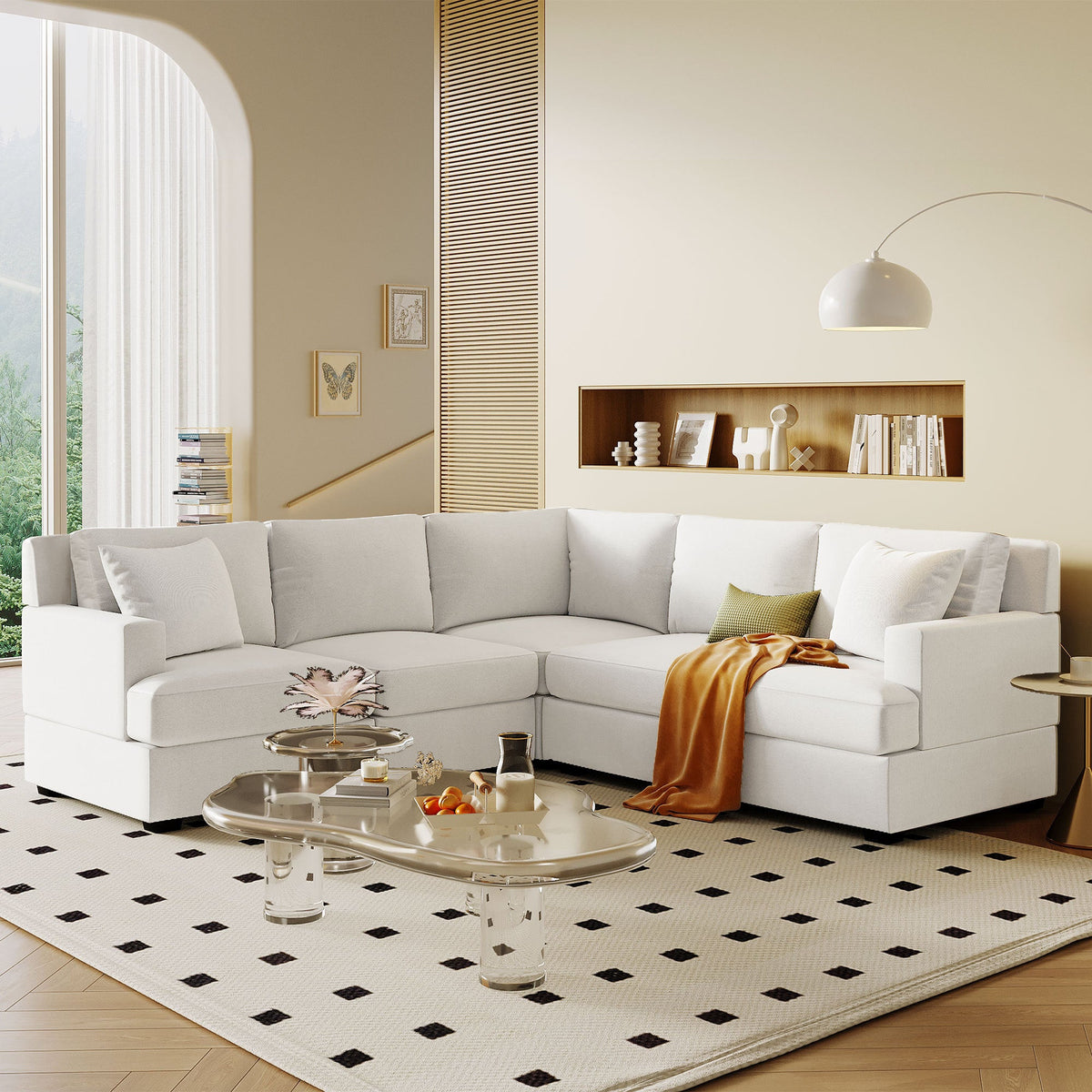 Sectional Modular Sofa With 2 Tossing Cushions and Solid Frame for Living Room