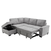 Sleeper Sofa, L-Shape w/ Storage Ottoman & Hidden Arm Storage & USB ports