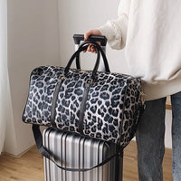 Leopard Printing PU Leather Big Weekend Duffle Bag (Black, Brown)