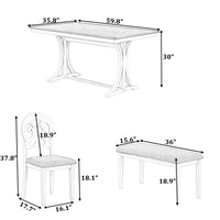 Mid-Century 6-Piece Table Set w/ Round Upholstered Dining Chairs & Bench