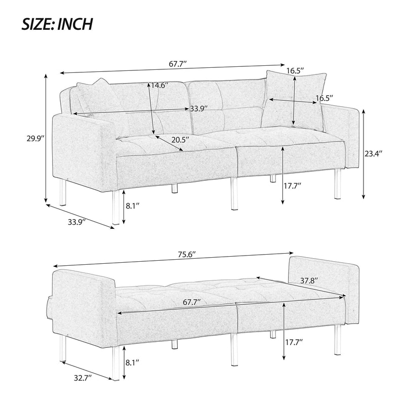 Linen Upholstered Modern Convertible Folding Futon Sofa Bed