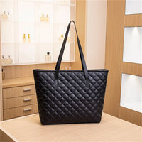 Women Rhombic Embroidery Handbag PU Leather Solid Color Fashion Tote Shoulder Bag