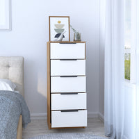 5 Drawers Dresser Maryland, Metal Handle - White / Pine