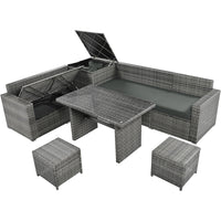 Outdoor 6-Piece All Weather PE Rattan Sofa Set w/ Adjustable Seat & Storage